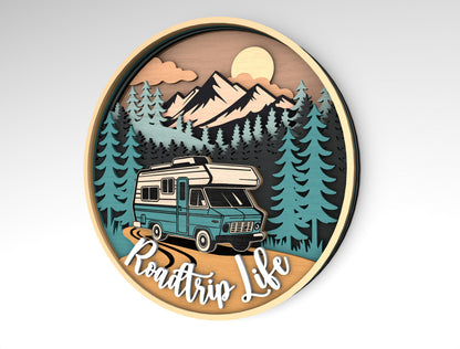 Camping RV Round Sign SVG Laser Cut File for Glowforge Users