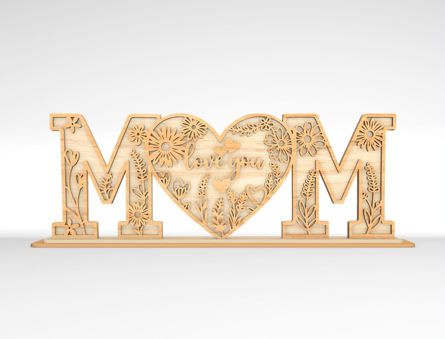 Mom Love You Floral Letter Sign SVG Bundle Laser Cut File for Glowforge and xTool