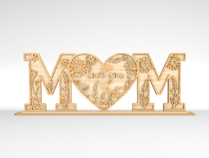 Mom Love You Floral Letter Sign SVG Bundle Laser Cut File for Glowforge and xTool