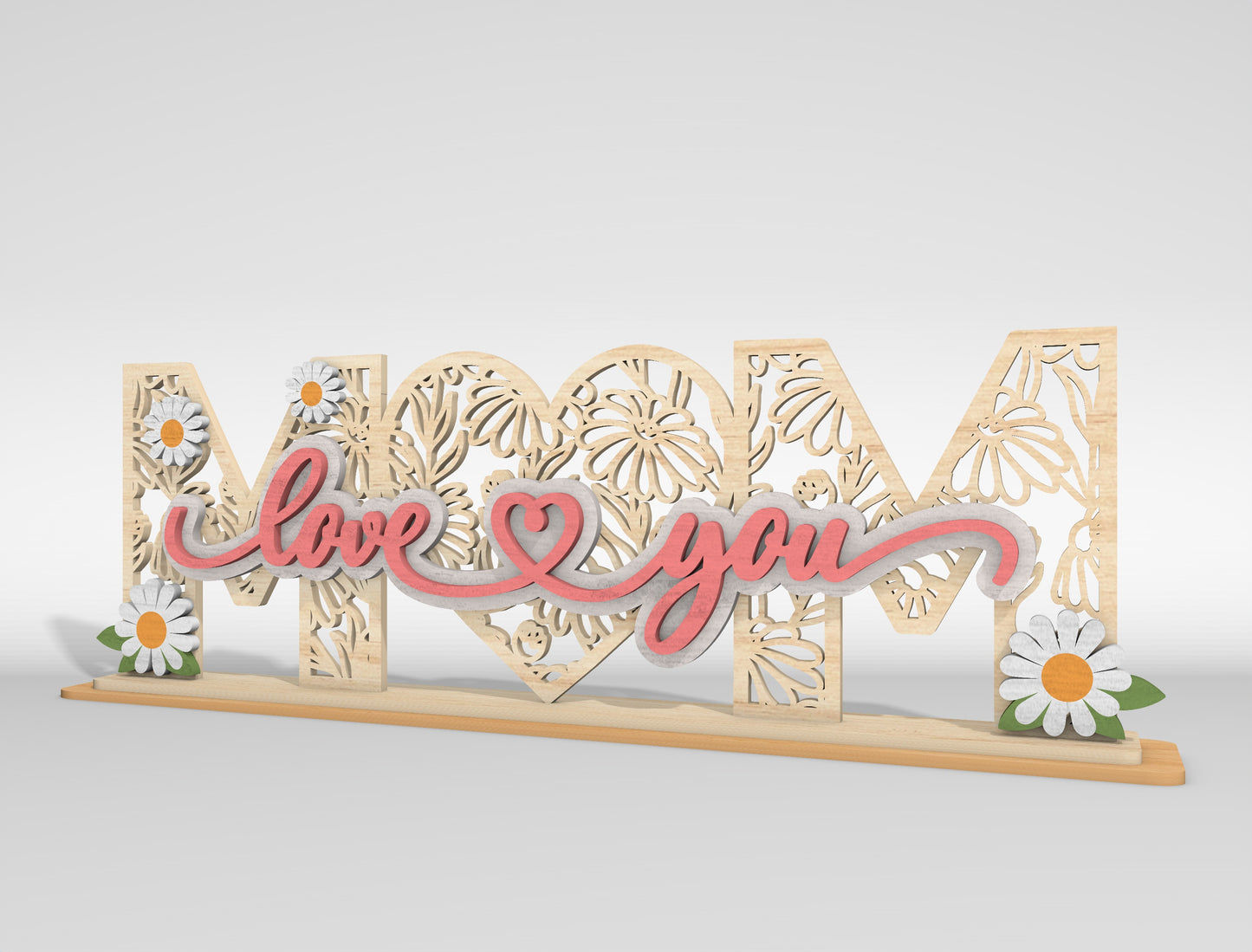 Mom Love You Floral Layered Tabletop Sign SVG Laser Cut File for Glowforge and xTool