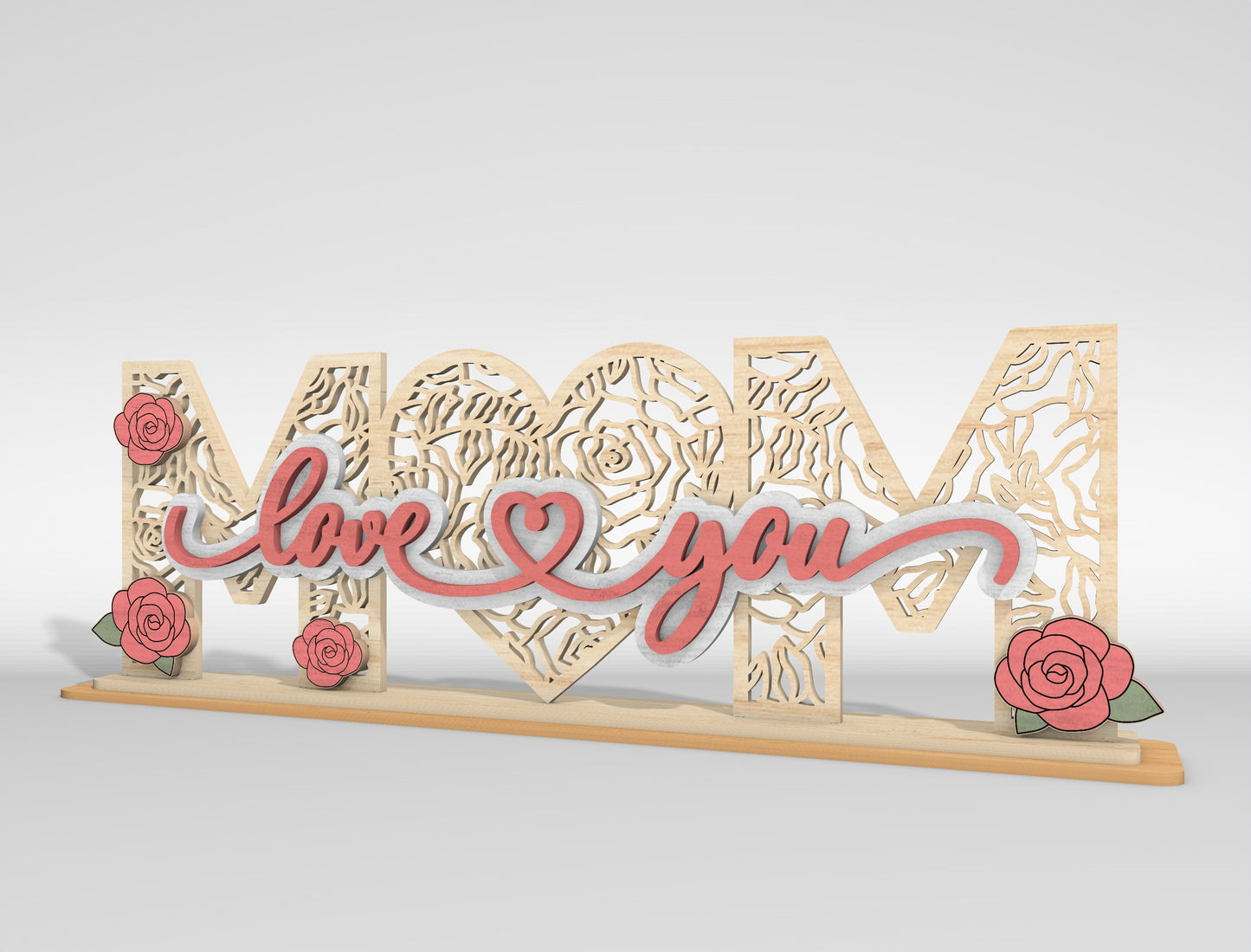 Mom Love You Floral Layered Tabletop Sign SVG Laser Cut File for Glowforge and xTool