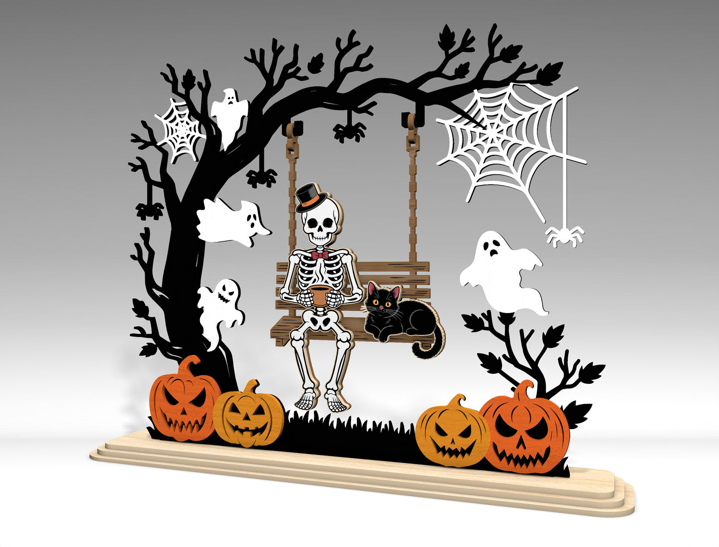 Halloween Skeleton Swing SVG Spooky Laser Cut Decor for LightBurn