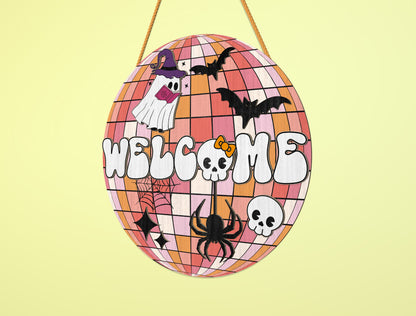 Halloween Welcome Door Sign SVG Spooky Ghost Laser Cut File for xTool