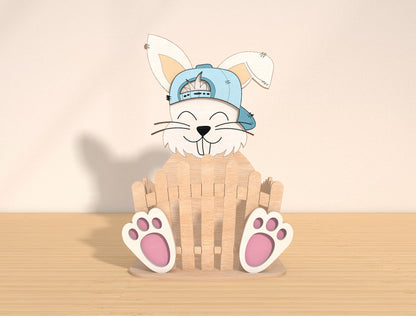 Easter Bunny Fence Tabletop Decor SVG Spring Wood Sign for LightBurn and xTool