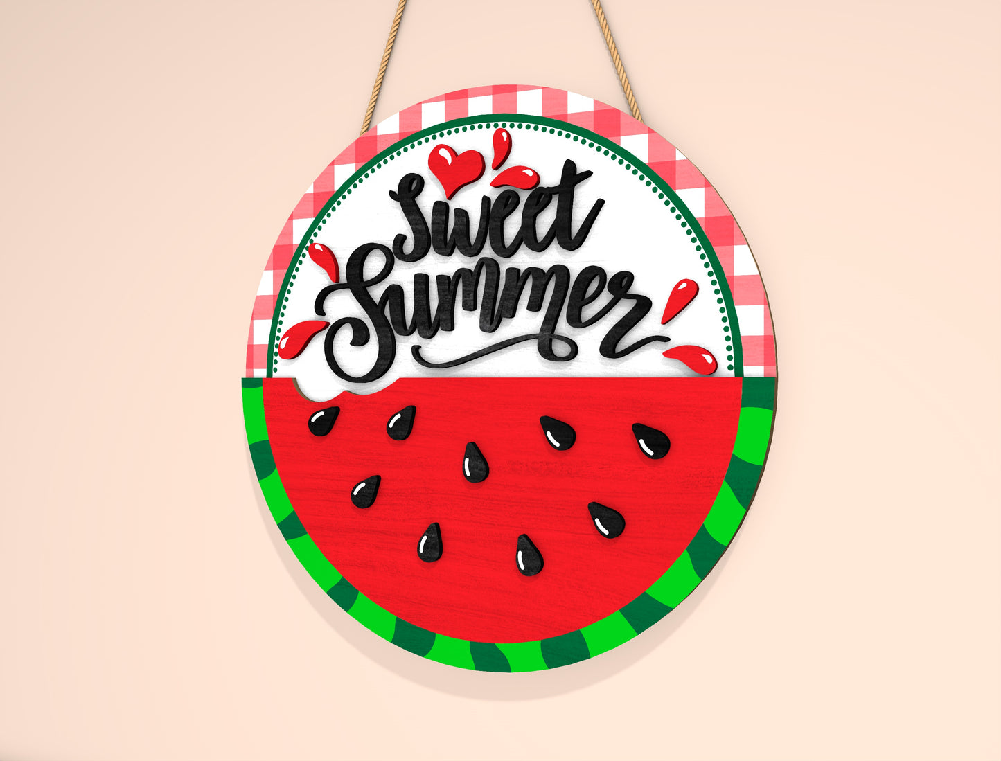 Watermelon Gingham Door Sign SVG for Glowforge and xTool