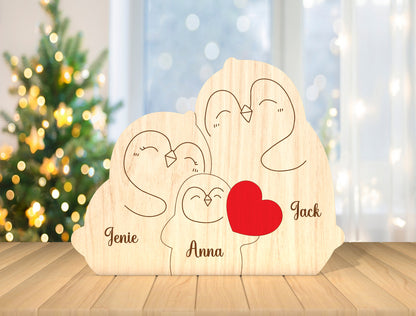 Personalized Penguin Family Puzzle SVG for Glowforge and xTool