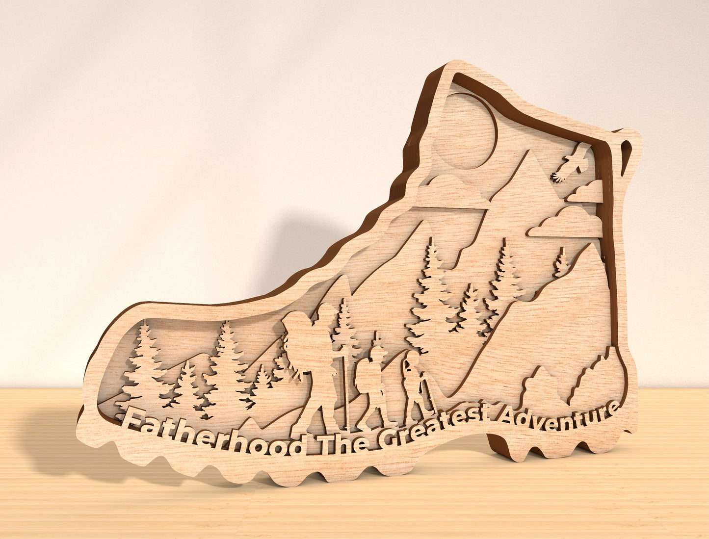 Fatherhood The Greatest Adventure Laser Cut File | Dad Hiking Scene Decor | Layered Mountain Wooden Art | Glowforge, xTool, LightBurn, etc.