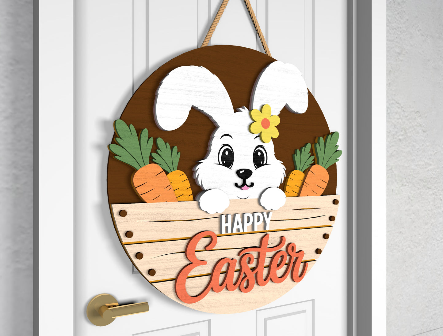 Happy Easter Bunny Welcome Door Sign SVG Colorful Egg Spring for Glowforge