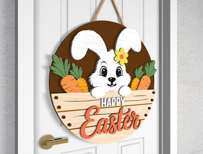 Happy Easter Bunny Welcome Door Sign SVG Colorful Egg Spring for Glowforge
