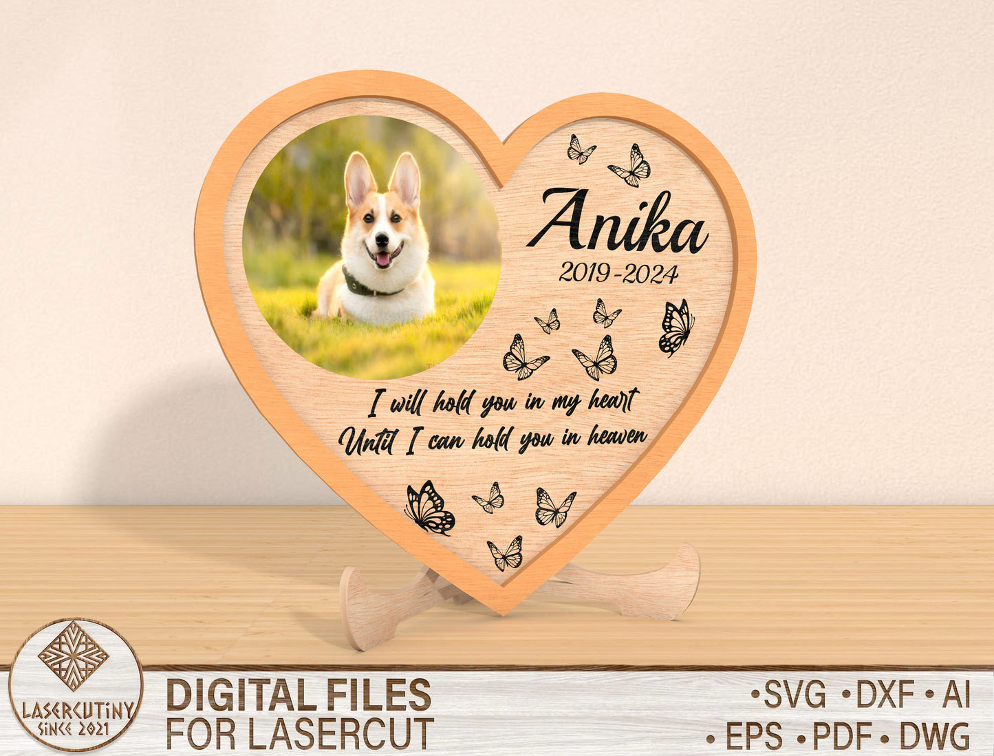 Dog Memorial Heart Photo Sign SVG for LightBurn and Glowforge