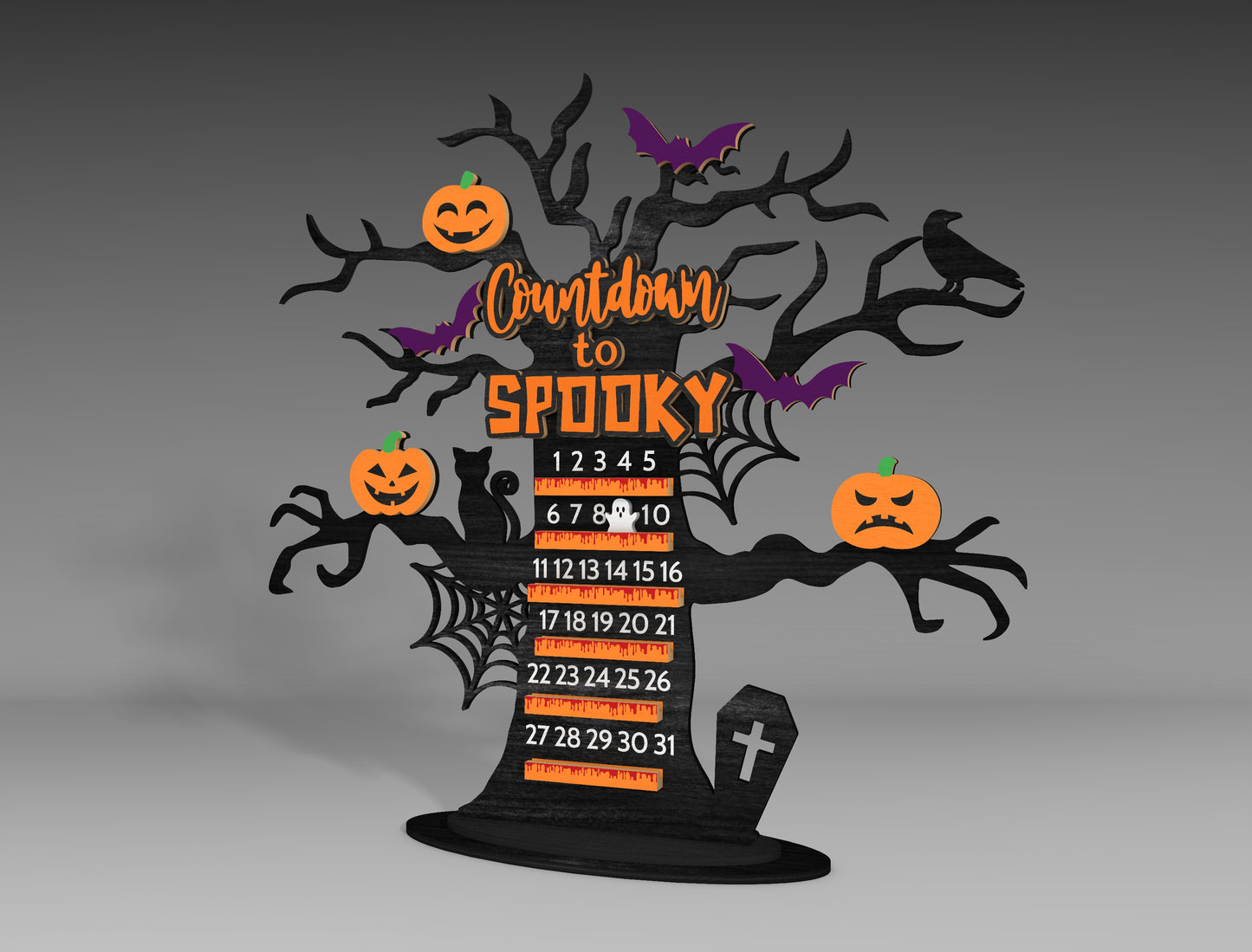 Halloween Countdown Tree SVG Calendar for Glowforge LightBurn