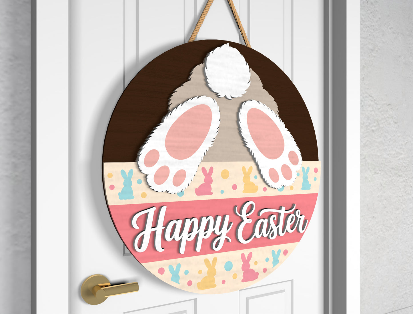 Hello Chicks Easter Door Sign SVG Funny Bunny Butt Round for Glowforge