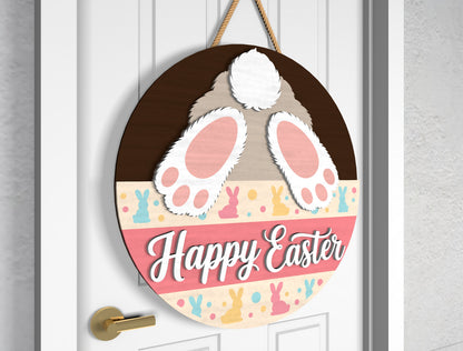 Hello Chicks Easter Door Sign SVG Funny Bunny Butt Round for Glowforge