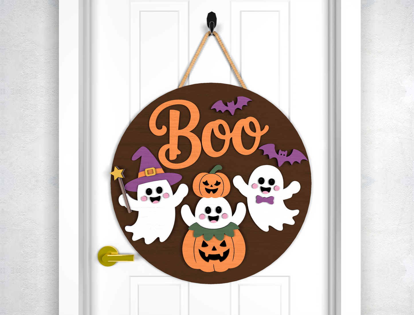 Happy Halloween Ghost Door Sign SVG Laser Cut Files for Glowforge