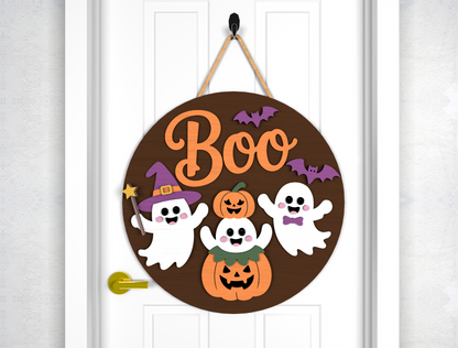 Happy Halloween Ghost Door Sign SVG Laser Cut Files for Glowforge
