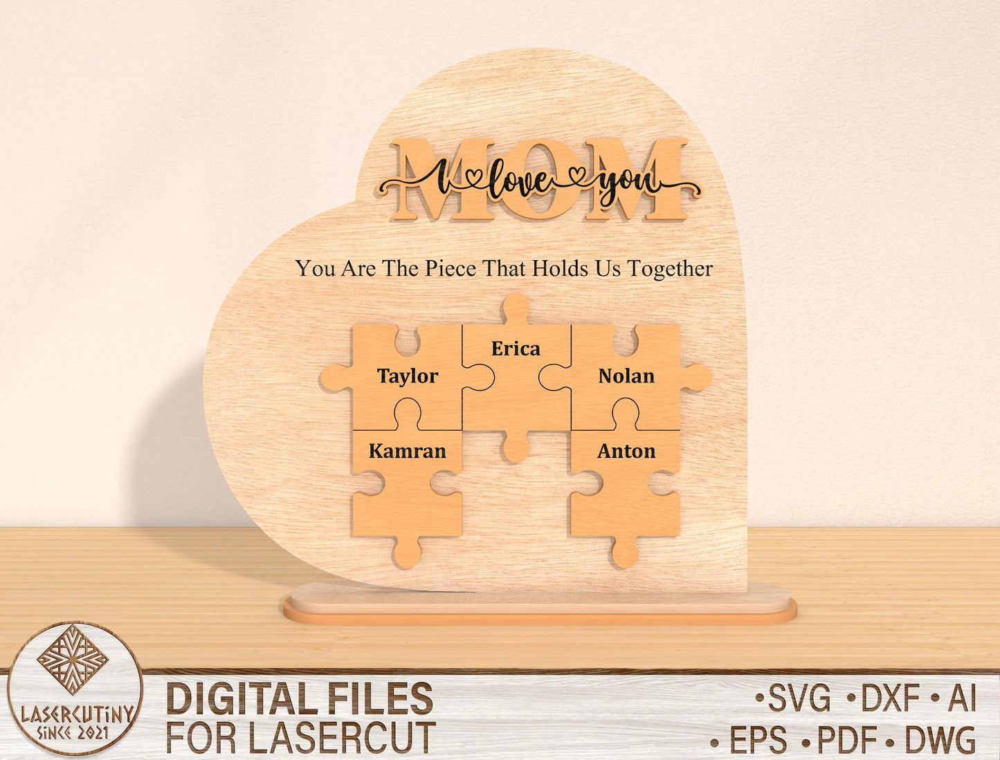 Mom Puzzle Family Sign SVG Bundle Personalized for Glowforge and xTool