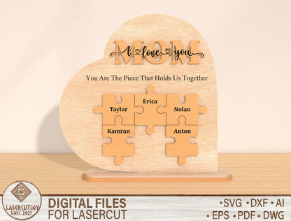 Mom Puzzle Family Sign SVG Bundle Personalized for Glowforge and xTool