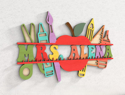 Personalized 3D Teacher Door Sign SVG Bundle Classroom Decor Laser Cut File for xTool
