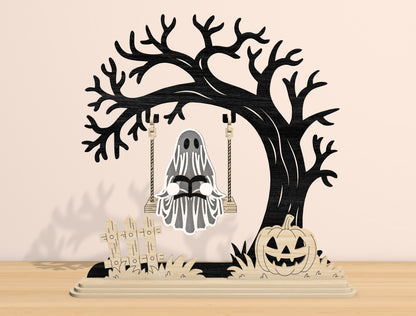 Halloween Tree Scene Lantern SVG Bundle Laser Cut File | 4 Spooky Tabletop Designs | Shadow Light Decor | Glowforge, xTool, LightBurn, etc.
