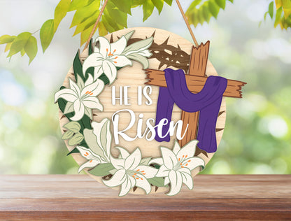 He Is Risen Cross Floral Easter Door Sign SVG Bundle for Glowforge and xTool