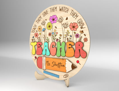 Personalized Teacher Circle Sign SVG for Glowforge and xTool