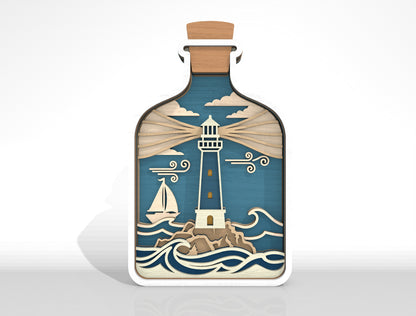 Ocean Bottle Multilayer Tabletop Sign SVG Bundle Laser Cut File for Glowforge and LightBurn