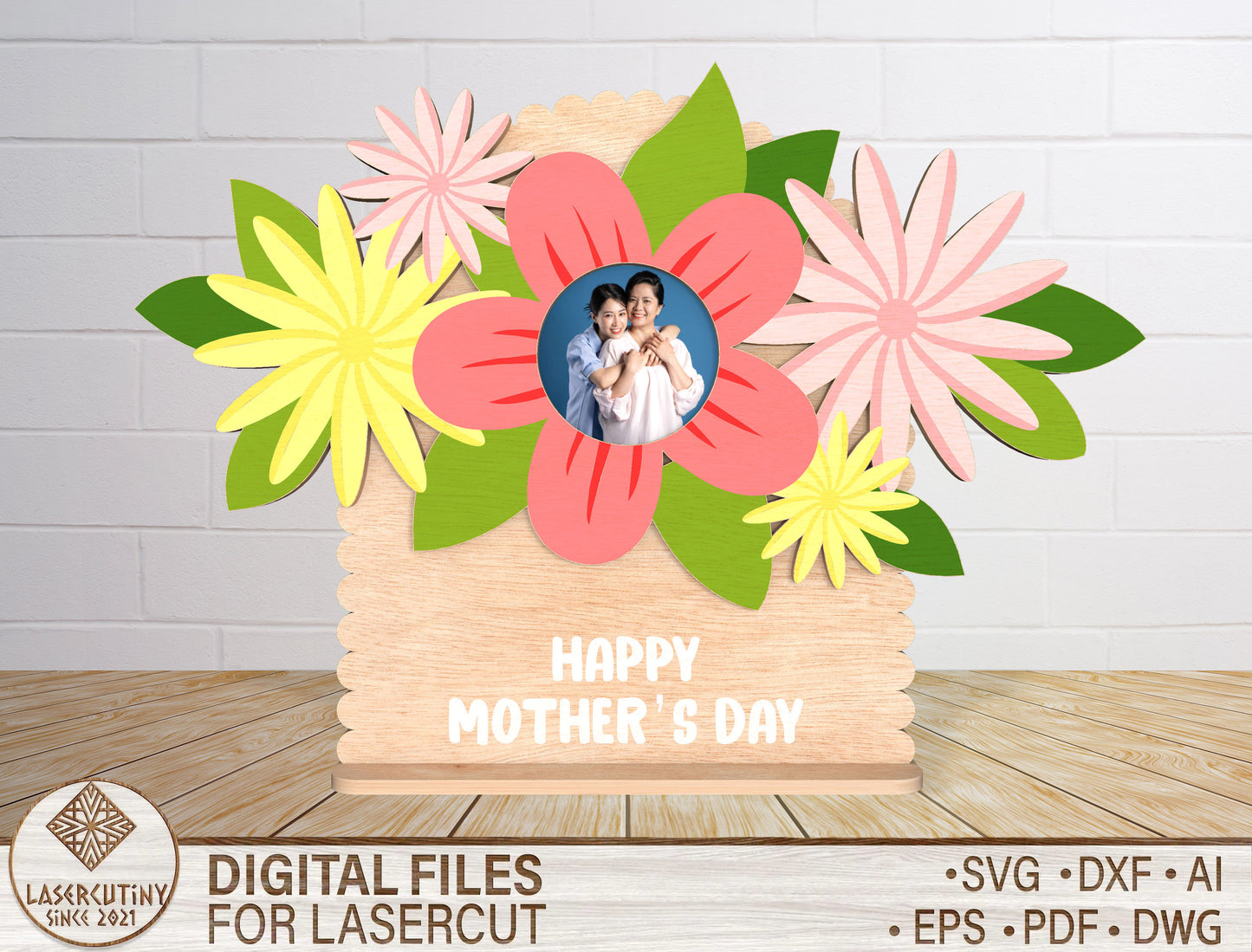 Mother's Day Floral Photo Frame SVG Bundle for xTool and LightBurn