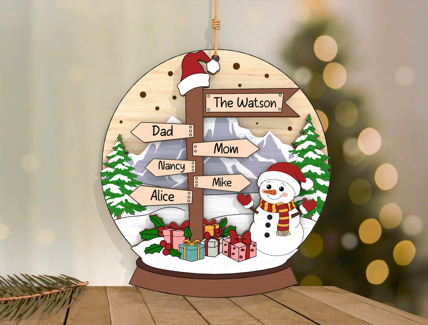 Personalized Christmas Family Snow Globe Sign Laser Cut File | Ready to Cut | Glowforge, xTool, LightBurn, etc.