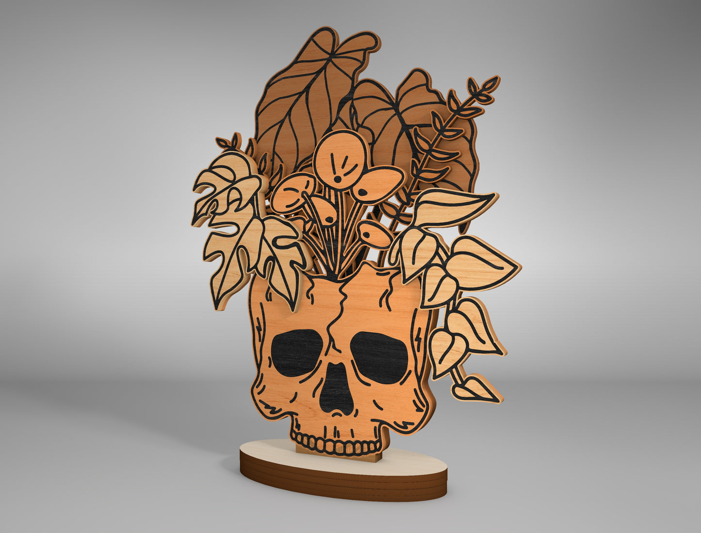 Halloween Skull Plant Multilayer SVG Standing Shelf Sitter for Glowforge xTool LightBurn