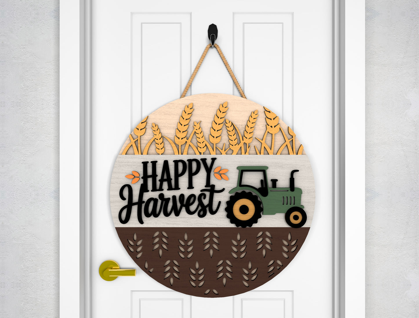 Happy Harvest Tractor and Happy Fall Door Hanger SVG Set for Glowforge xTool LightBurn 2 Designs