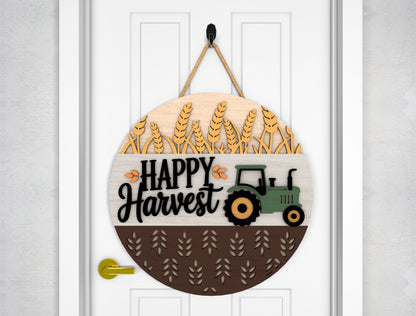 Happy Harvest Tractor and Happy Fall Door Hanger SVG Set for Glowforge xTool LightBurn 2 Designs