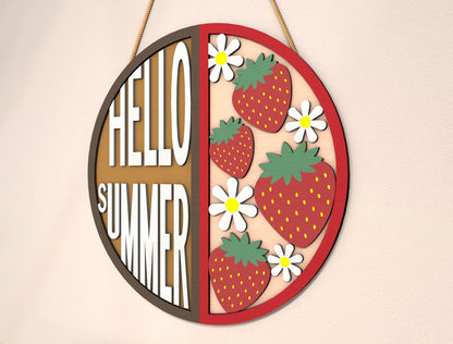 “Hello Summer” Strawberry Door Sign SVG for Glowforge