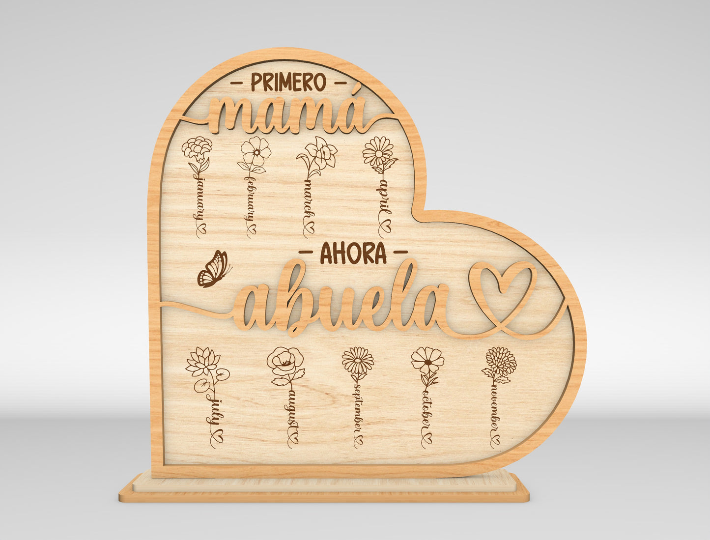 Primero Mamá Ahora Abuela Spanish Flower Sign SVG for xTool and LightBurn