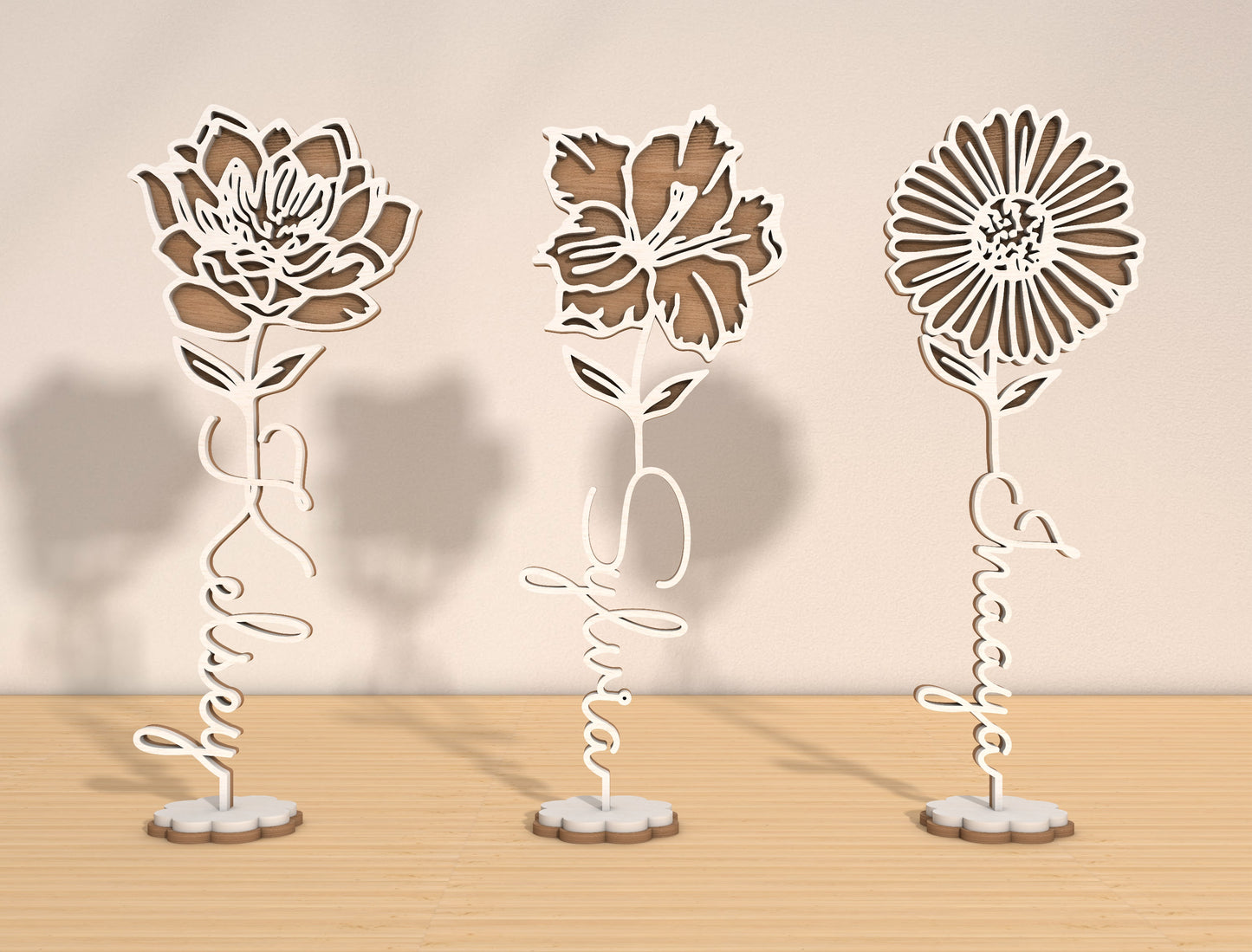 Month Flower Name Stand Laser Cut File Bundle | Floral Decor | Mother’s Day Design | Glowforge, xTool, LightBurn, etc.