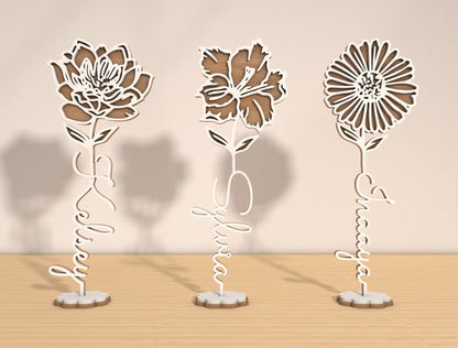 Month Flower Name Stand Laser Cut File Bundle | Floral Decor | Mother’s Day Design | Glowforge, xTool, LightBurn, etc.