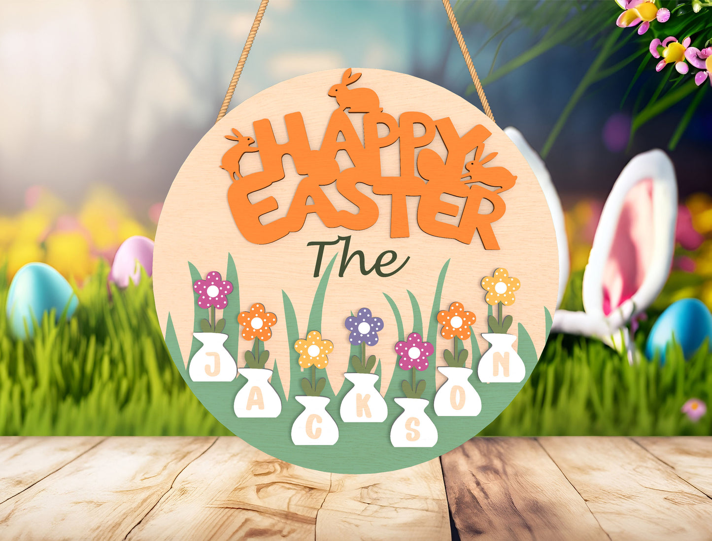 Personalized Easter Bunny Name Door Sign SVG for LightBurn and xTool