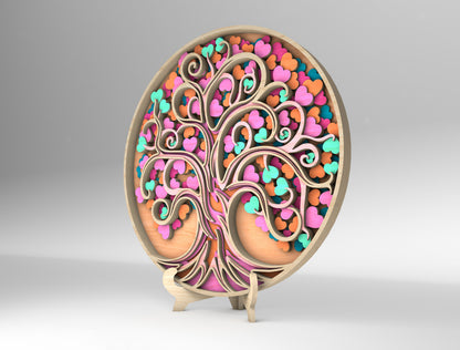 Colorful Heart Tree Round Sign SVG Multilayer for LightBurn
