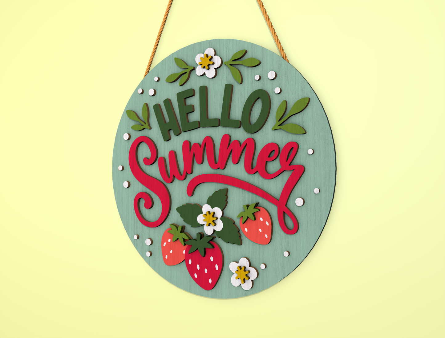 Hello Summer Strawberry Door Hanger SVG Laser Cut File for Glowforge and xTool