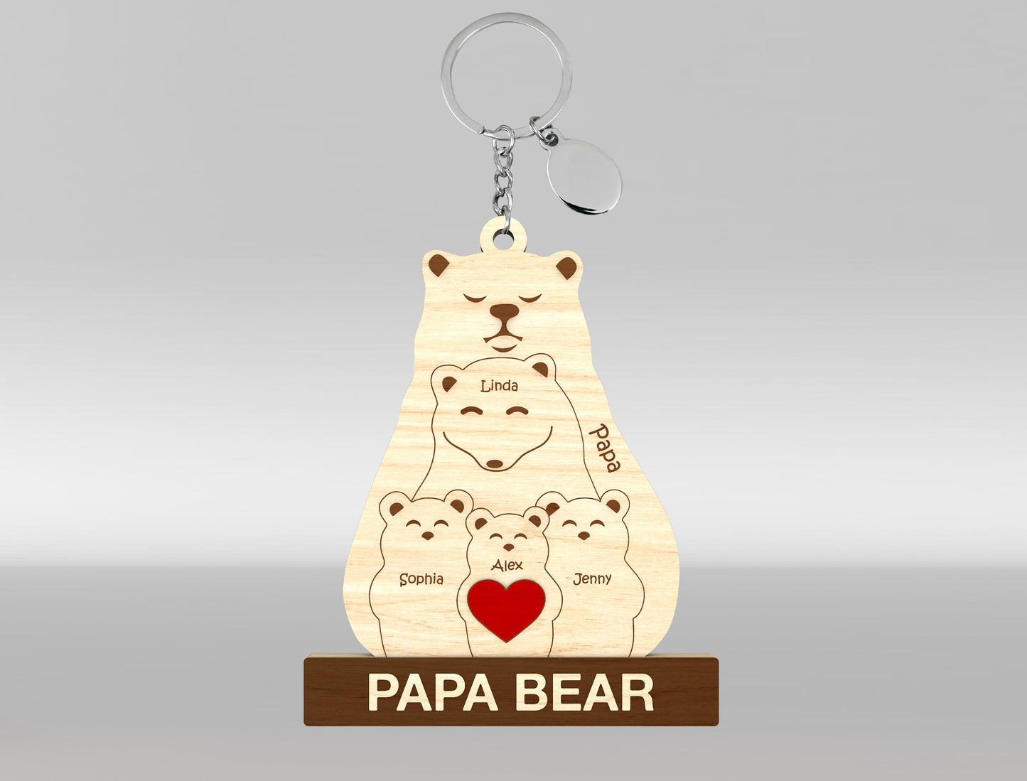 Personalized Papa Bear Puzzle Keychain SVG Laser Cut File for Glowforge and xTool