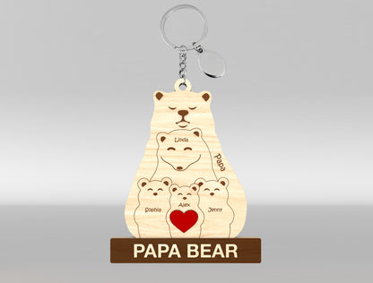 Personalized Papa Bear Puzzle Keychain SVG Laser Cut File for Glowforge and xTool