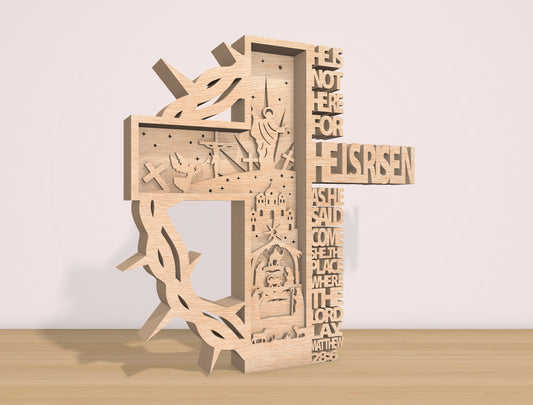 He Is Risen Cross Laser Cut File | Easter Resurrection Scripture Decor | Layered Christian Art | Glowforge, xTool, LightBurn, etc.