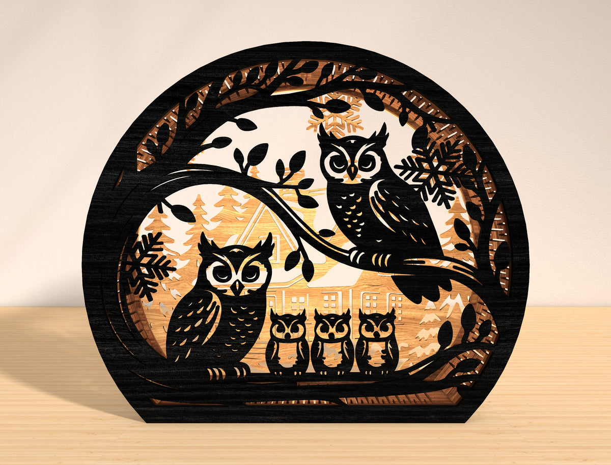 Owl Family Winter Village Christmas Lantern SVG Bundle 3