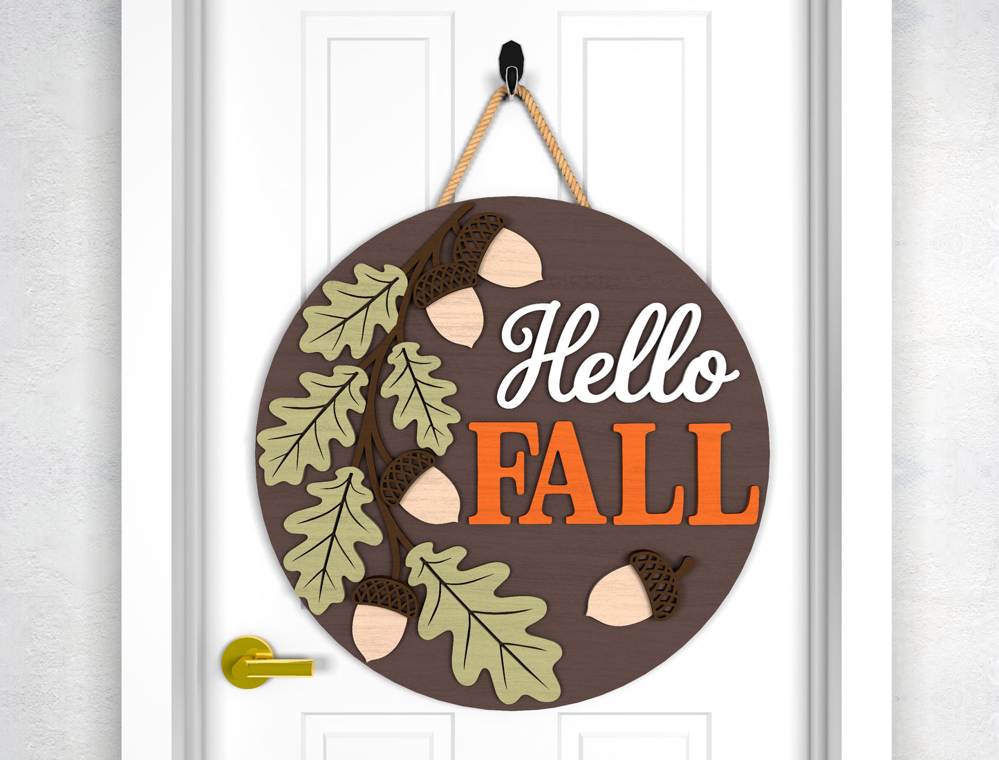 Hello Pumpkin and Hello Fall Acorn Door Hanger SVG Set for Glowforge xTool LightBurn 2 Designs