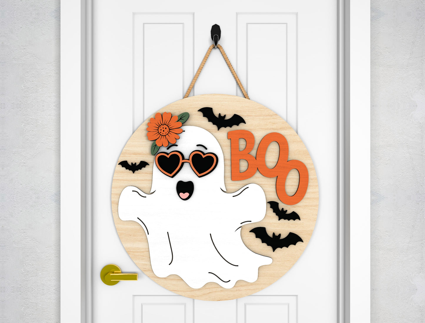 2 Cute Ghost Halloween Door Sign SVG Laser Cut Bundle for Glowforge