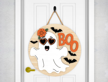 2 Cute Ghost Halloween Door Sign SVG Laser Cut Bundle for Glowforge
