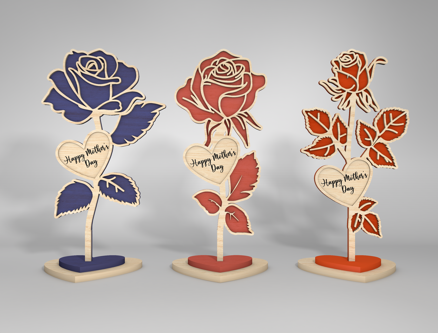 Rose Flower Stand Heart Base SVG Bundle for LightBurn and xTool