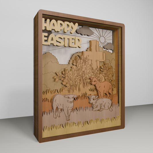 Happy Easter Multilayer Cross Landscape Tabletop SVG for LightBurn and xTool