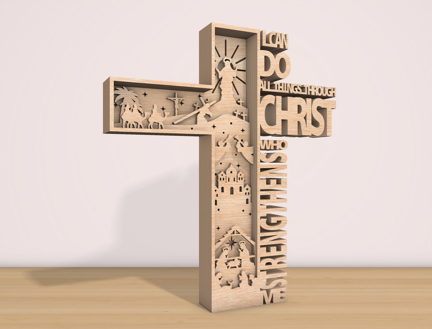 Christian Cross Scripture Wall Decor SVG Layered Wooden for LightBurn and xTool