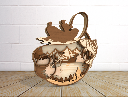 Fishing Father and Child Scene Sign SVG Laser Cut File for xTool and LightBurn