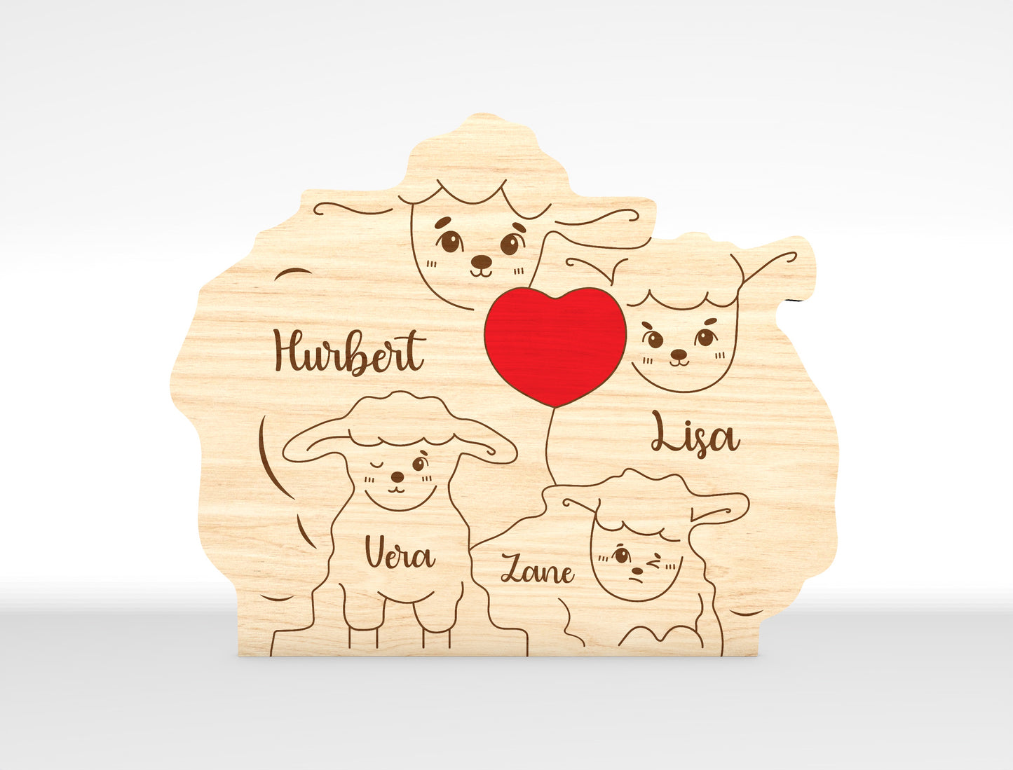 Personalized Family Sheep Puzzle SVG Laser Cut File for Glowforge and LightBurn